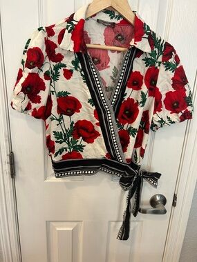 Lulumari Red Poppy Wrap Crop Top